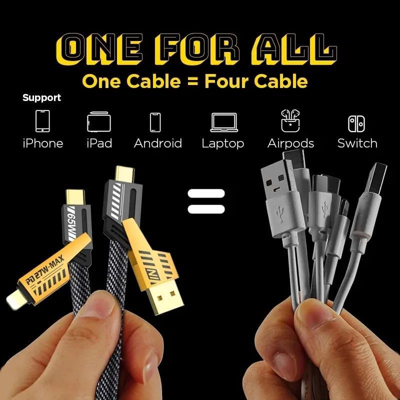 4 IN 1 Multi-function Super-Fast USB Charging Cable,C Cable, Metal Cable, Braided Cable 168W USB C USB A, Gold Plated 128W, USB Charging Cable