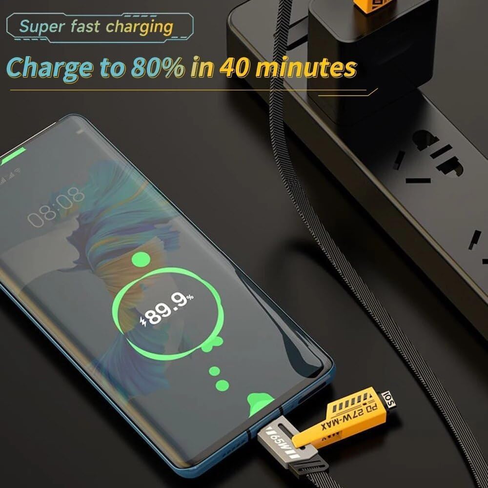4 IN 1 Multi-function Super-Fast USB Charging Cable,C Cable, Metal Cable, Braided Cable 168W USB C USB A, Gold Plated 128W, USB Charging Cable